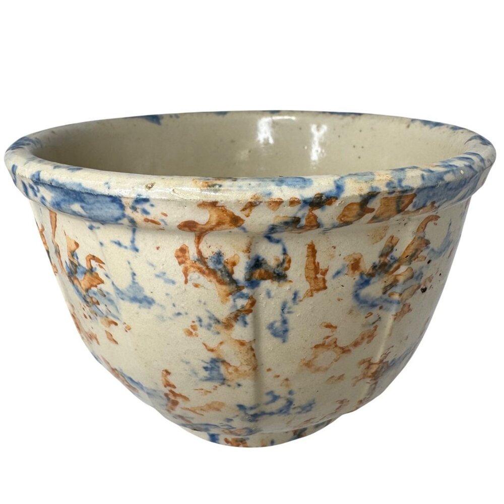 Redwing Spongeware Stoneware Bowl 6 inch Paneled Speckled 6" Crock Vintage F - Picture 6 of 12